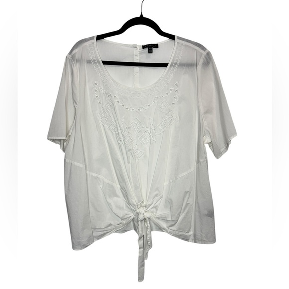 💎 Lane Bryant Eyelet Blouse with Tie-Front White - Picture 3 of 11